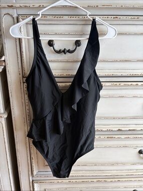 Kona Sol Black Ruffle One-Piece Swimsuit for Kids